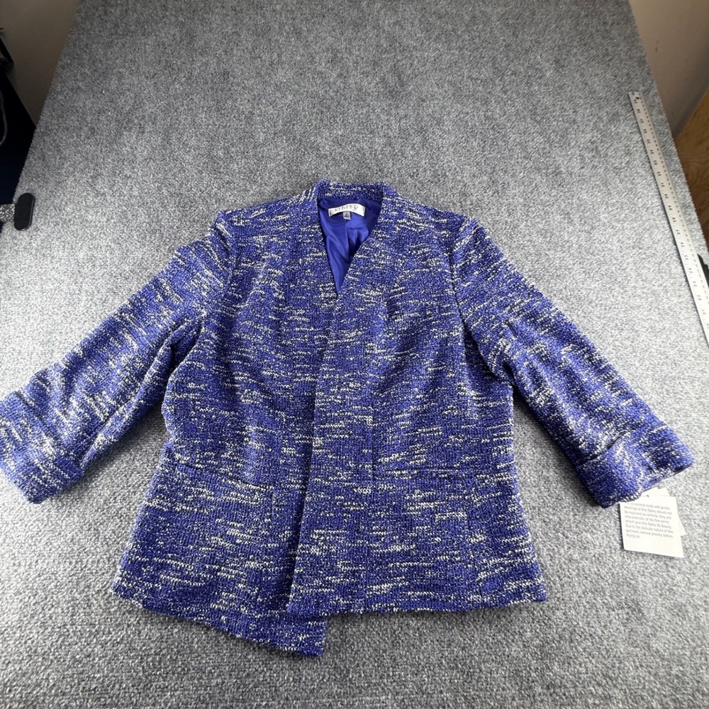 Kasper Womens Iris Multi Blue Textured Open Front Blazer Jacket Size 16 NWT